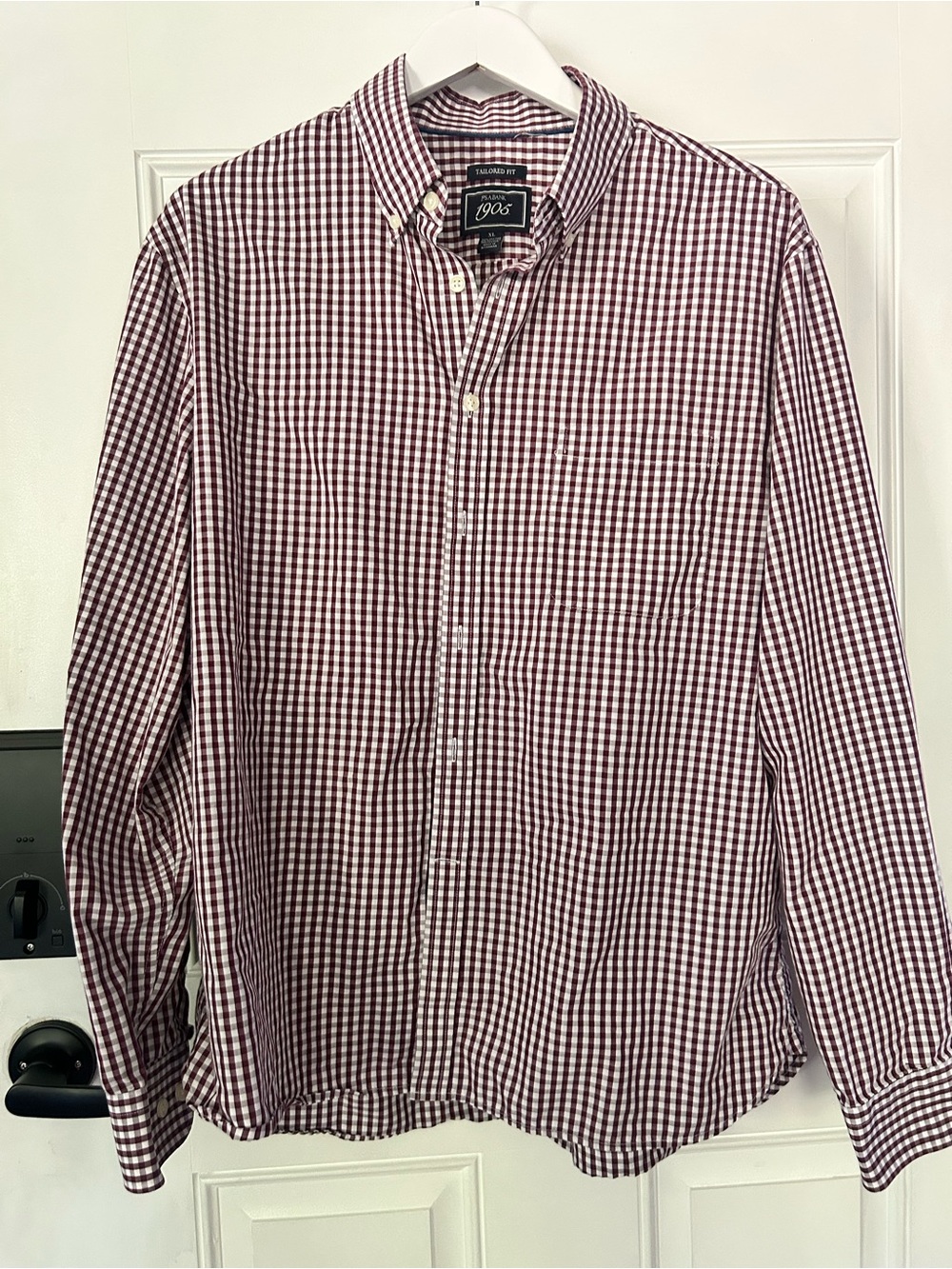 Jos. A. Bank Burgundy and White Gingham Button-Down Shirt